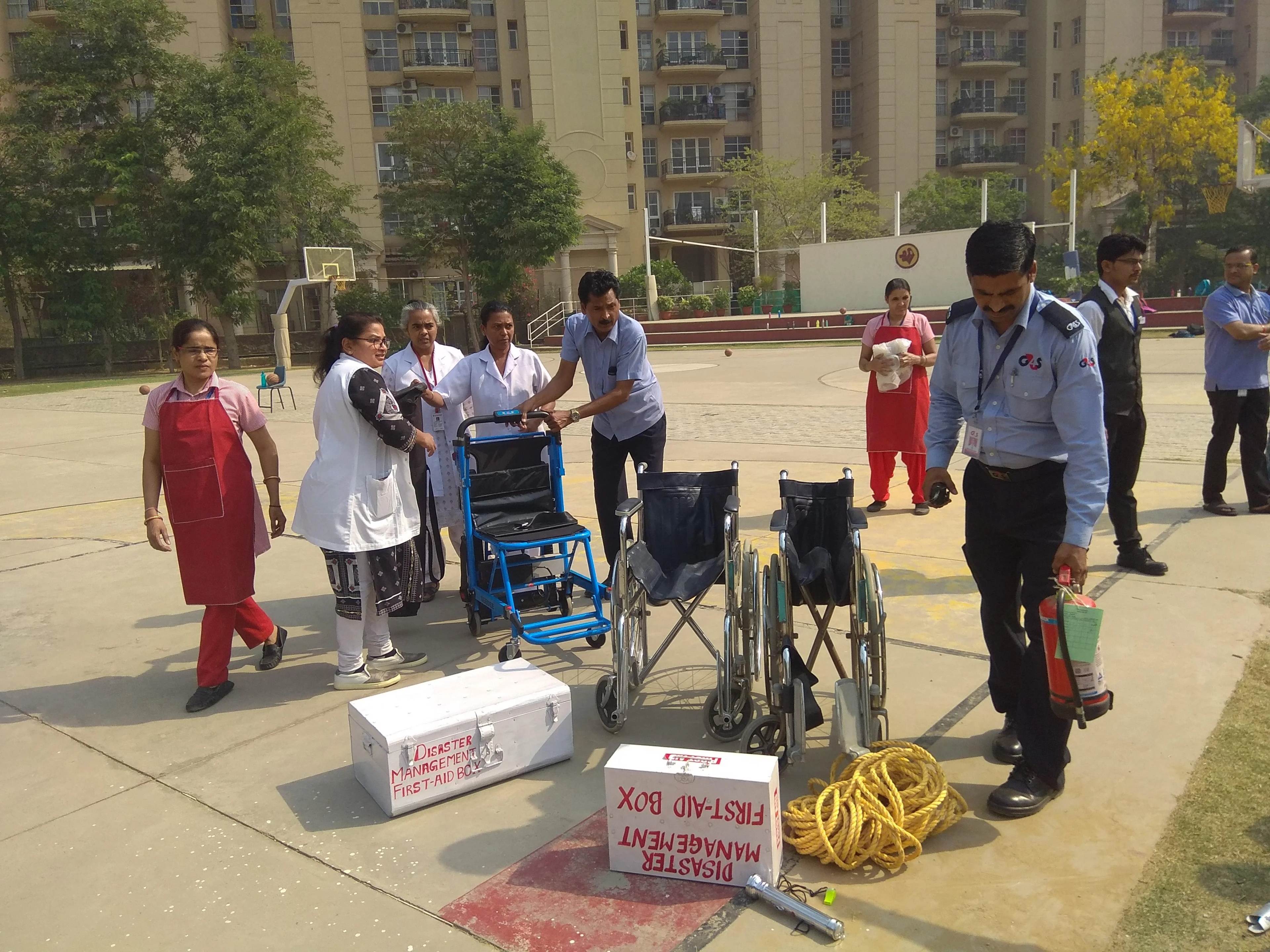 Students and staff during an emergency preparedness drill at The Shri Ram School